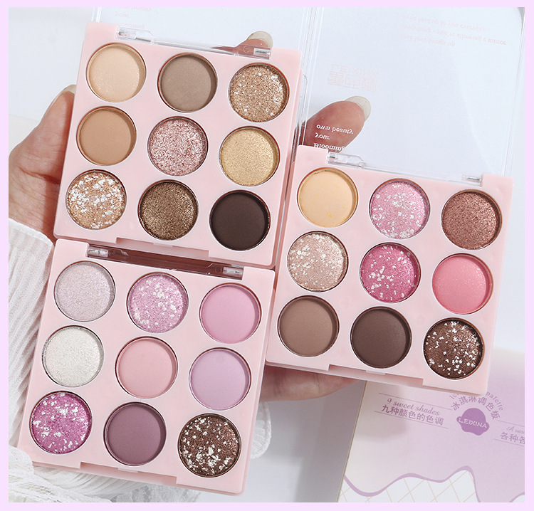 Ice cream eyeshadow palette, pure nine-color pearlescent, matte, glossy, ground color, glitter, sequins, beginner's blush, high-gloss nine-grid undefined