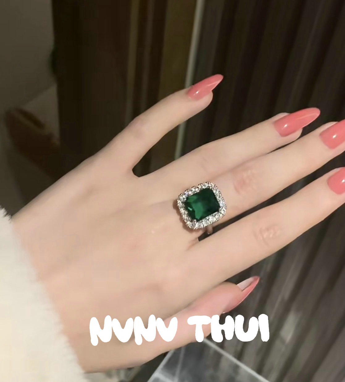 675Y Emerald Rectangular Sparkling Diamond Open Ya Ring~No box