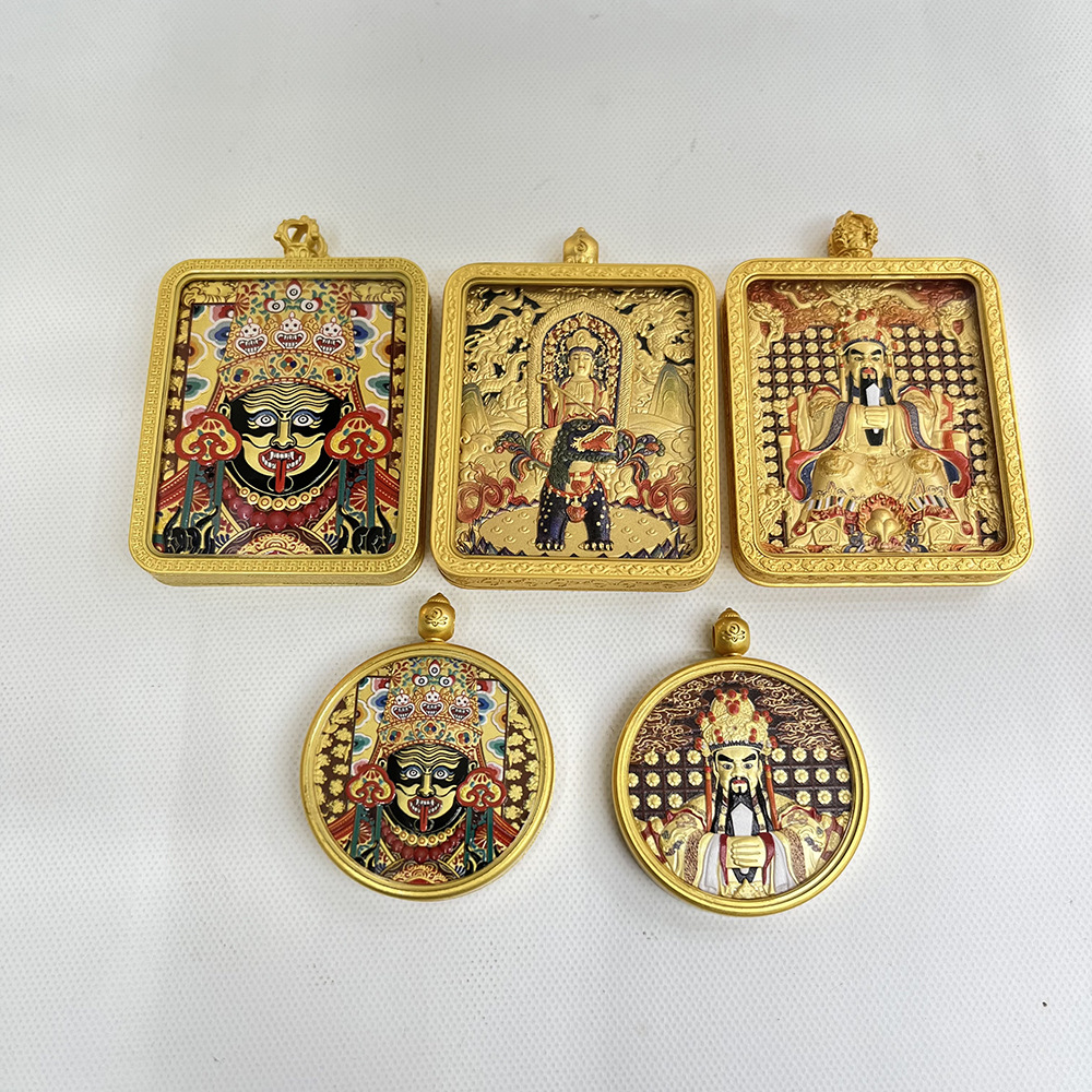 新嘎乌盒铜唐卡双面立体彩铜像五台S五爷文殊扎基拉姆龙年普贤