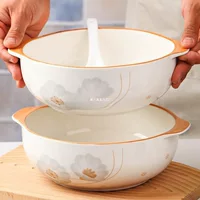 【2026七夕/开学季】大号汤碗家用陶瓷耐高温带盖 - 1200ml