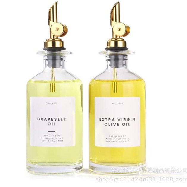 亚马逊家用厨房用品350ml晶白料玻璃自控开合控油壶酱油醋调料瓶