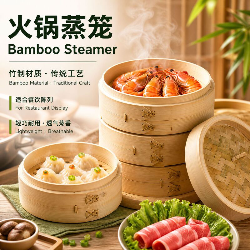 Cantonese-Style Dim Sum Bamboo Steamer Basket, Whole Bamboo Woven Steaming Tray for Commercial Use in Restaurants, Breathable and Durable Steaming Grid for Small Dumplings