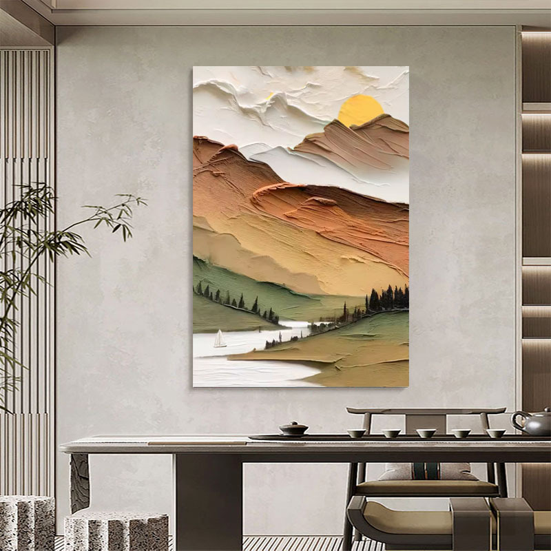 DAFEN 마을 유화 컬러 풍경 거실 배경 장식 그림 크림 바람 추상 질감 일출 현관 벽 그림