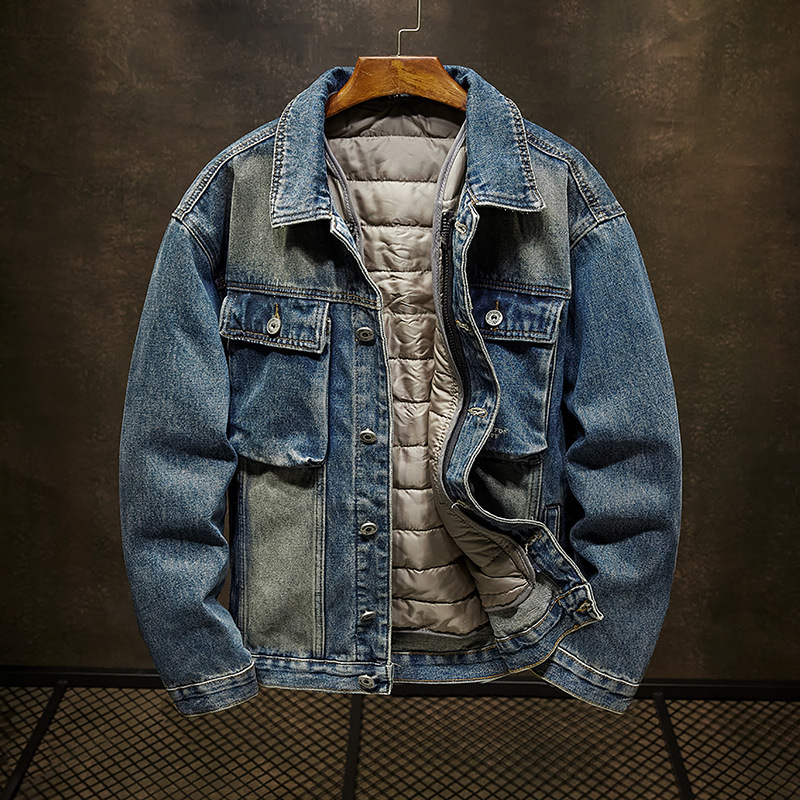 Trendy Thickened Warm Denim Jacket for Men, Winter American Retro Style Jacket with Removable Fur Lining Trendy Thickened Warm Denim Jacket for Men, Winter American Retro Style Jacket with Removable Fur Lining