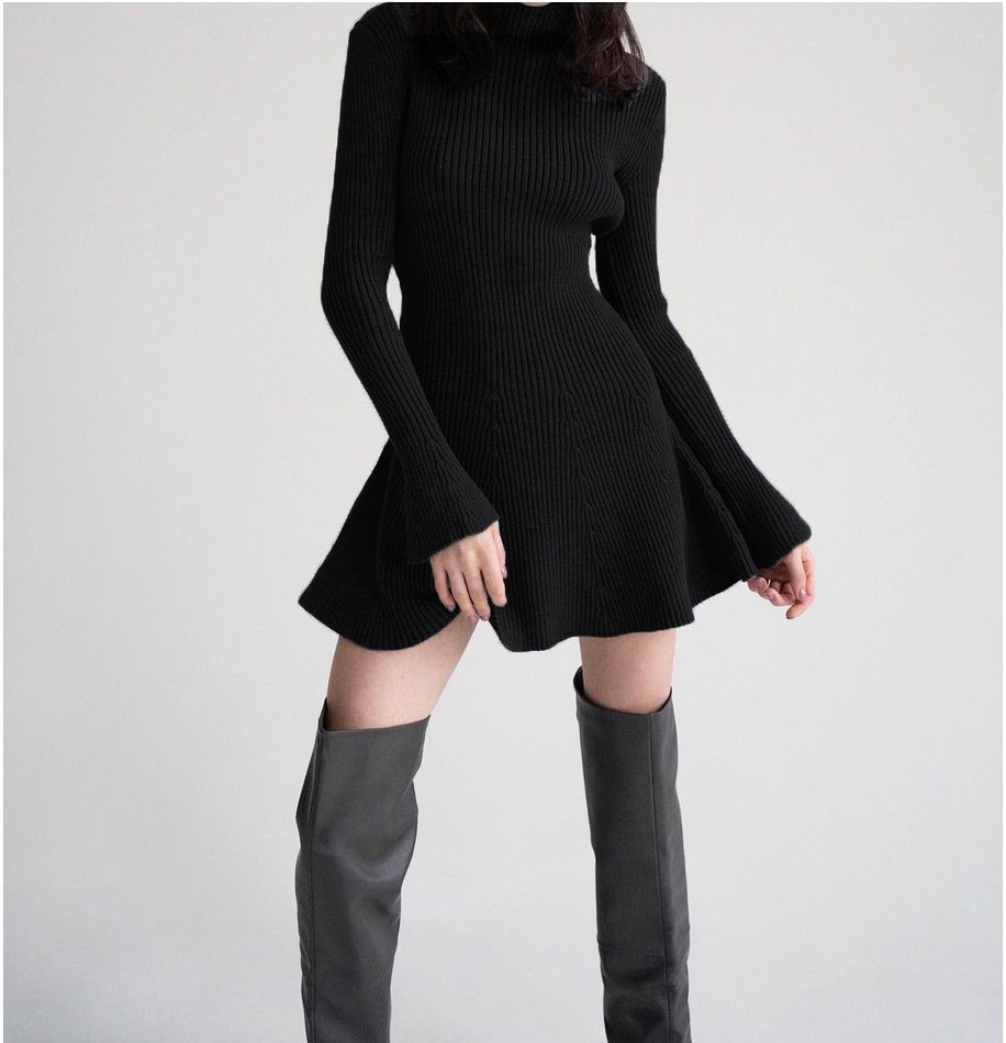 ChicShe ChicShe 2024 Autumn Winter Turtleneck Knitted Petite Pullover Women's Sweater Dress Black Thick Style_voghion.com