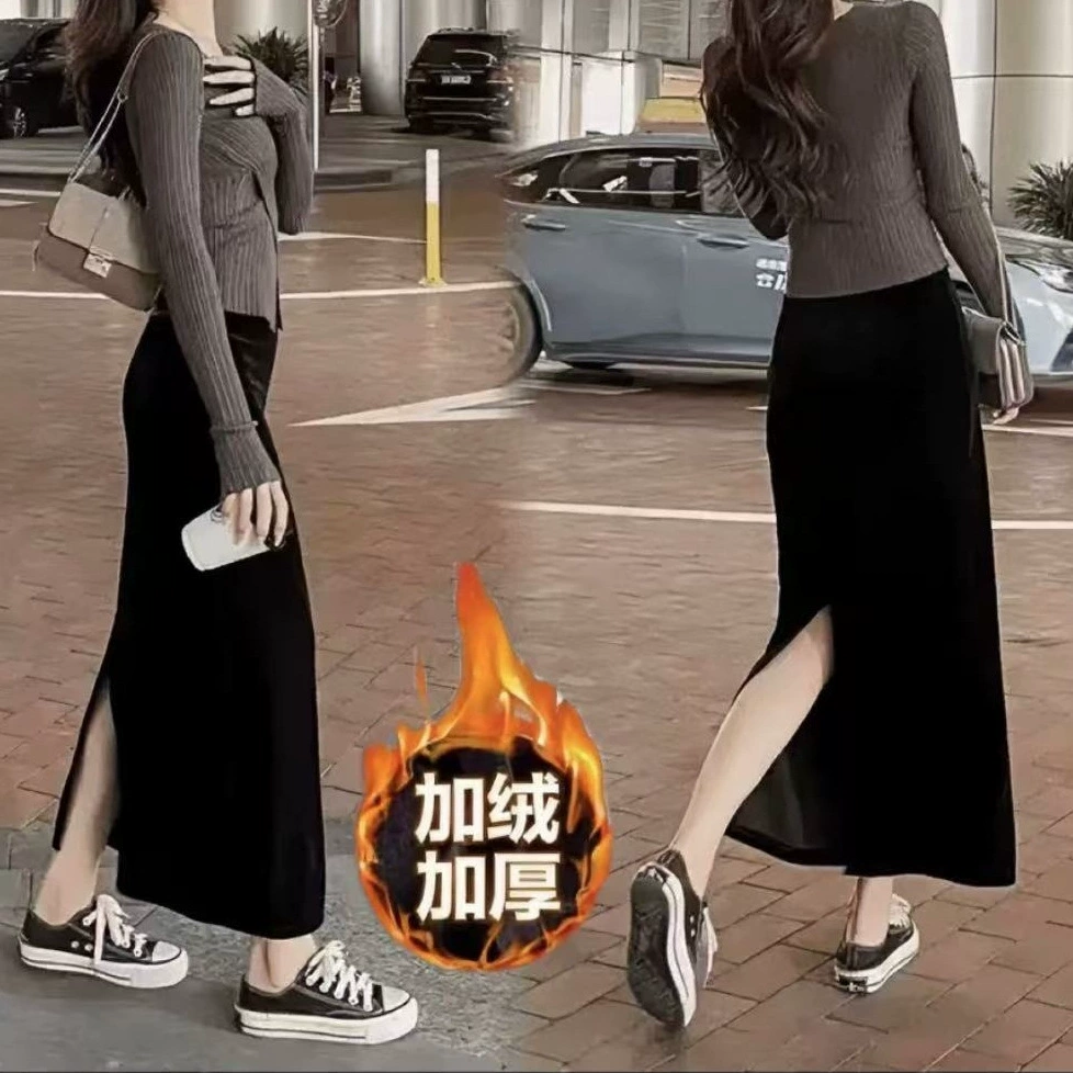 Осенняя и зимняя золотая бархатная юбка