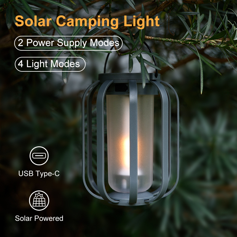 Lámpara solar de camping con forma de llama (2025), lámpara colgante decorativa para exteriores, luz ambiental con trípode para patio y camping._voghion.com