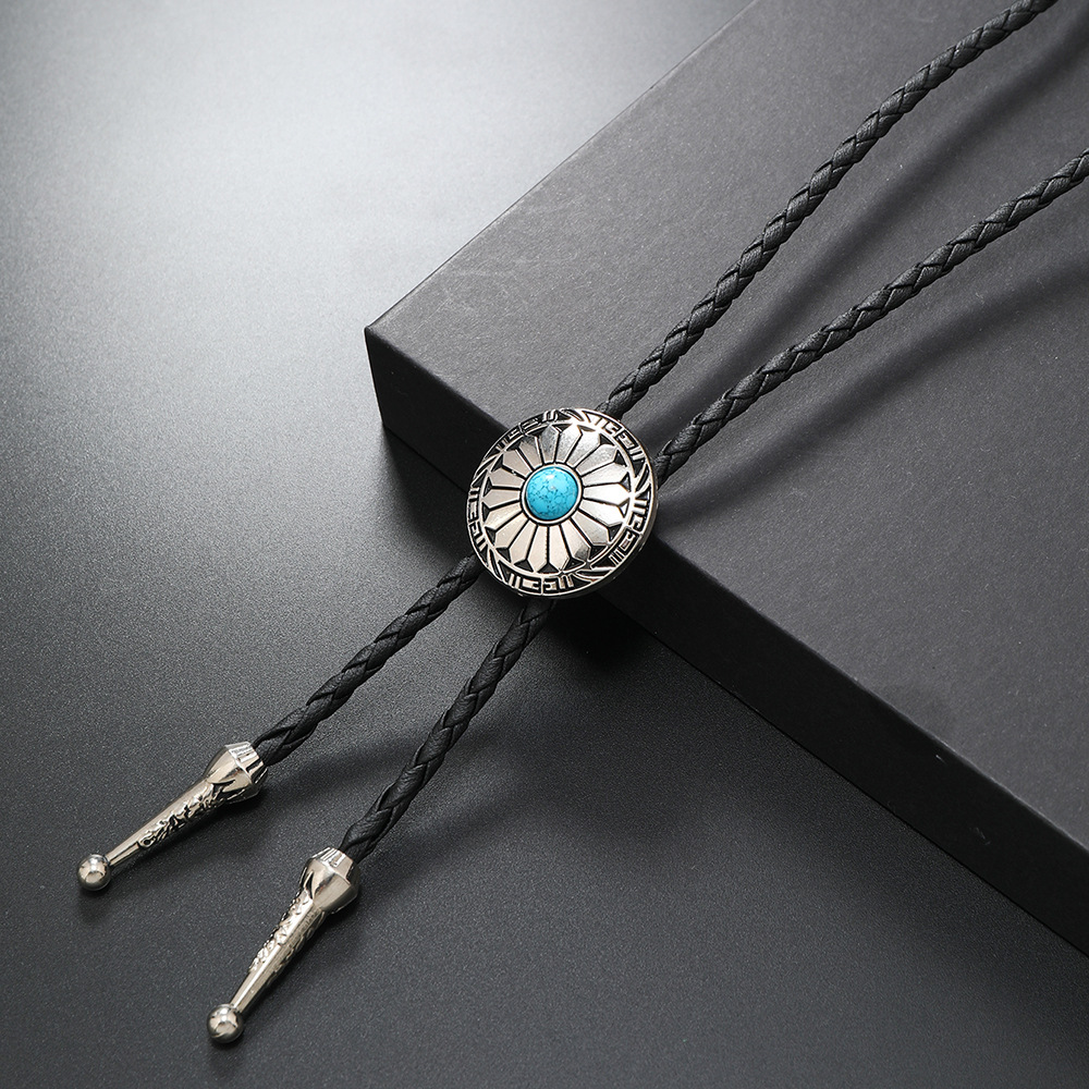 Retro Geometric Pu Leather Alloy Turquoise Enamel Unisex Bolo Tie Necklaces display picture 6