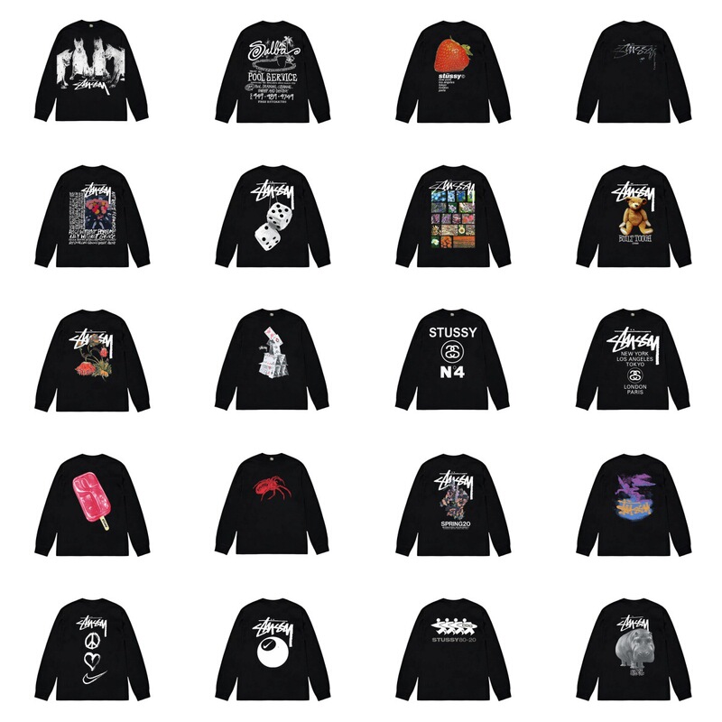 2. Cross-border Stussy long-sleeve printed T-shirt, American style trendy brand, cylindrical fabric, casual and loose fit, unisex 2. Cross-border Stussy long-sleeve printed T-shirt, American style trendy brand, cylindrical fabric, casual and loose fit, unisex