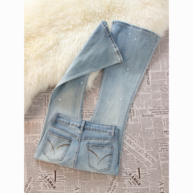 Starry Sky Rhinestone Flared Jeans for Women 2026 Spring New High-Waisted Slim-Fit Bell-Bottom Floor-Length Pants