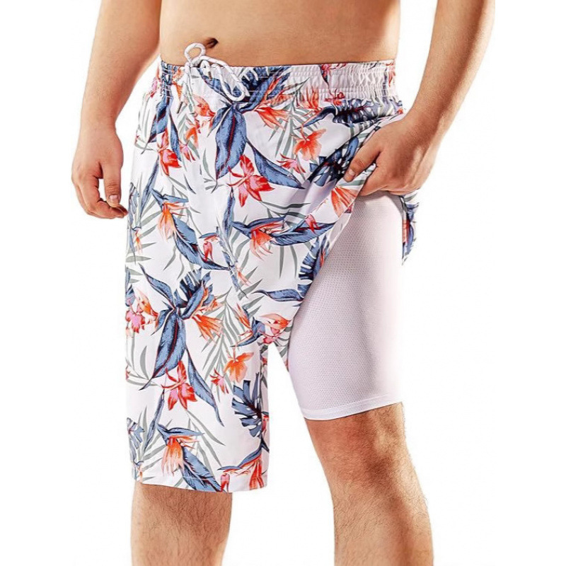Summer 3D Digital Printed Men's Swim Trunks with Compression Lining, 2-Pack Quick-Dry Stretch Beach Shorts Summer 3D Digital Printed Men's Swim Trunks with Compression Lining, 2-Pack Quick-Dry Stretch Beach Shorts