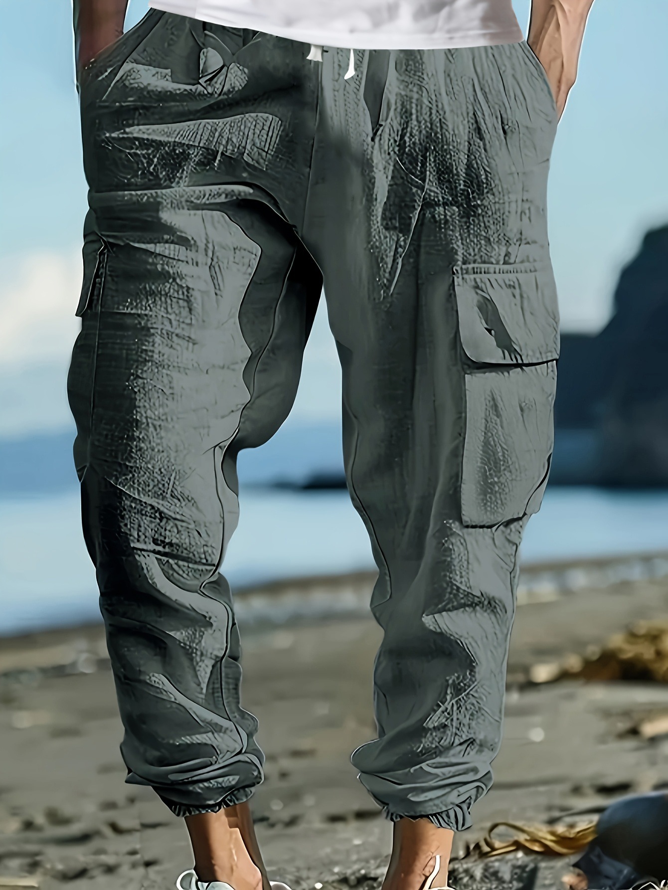 Men's Linen-Cotton Casual Jogger Pants, Relaxed Fit Drawstring Multi-Pocket Trousers For Autumn_viptrois.com