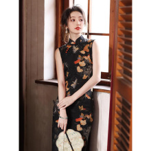 黑色改良旗袍新中式民国风2025新款年轻款少女气质高端老上海夏季