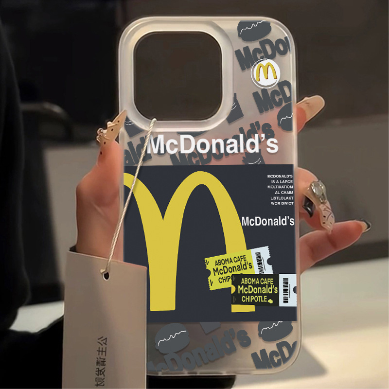 M Tide Brand Label McDonald's Large Hole Transparent Frosted Protective Cover for Apple 15Pro Phone Case for iPhone 16