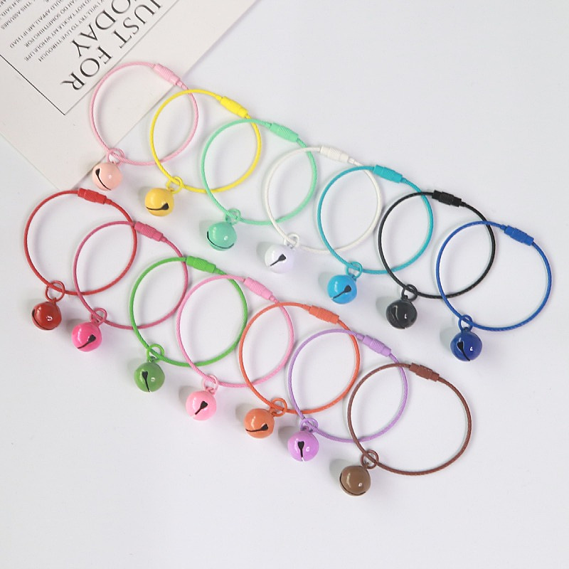 Candy Color Wire Ring Small Bell Keychain Handmade diy Knitted Accessories Macaron Bag Doll Pendant