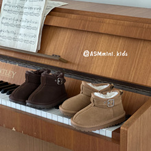 韩版儿童皮带扣简约短靴2025冬季新款男女童保暖雪地靴宝宝棉靴