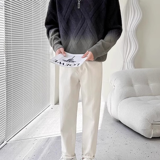 Versión coreana otoño e invierno casual retro degradado cuello redondo jersey suéter suelto de moda para hombres suéter de punto