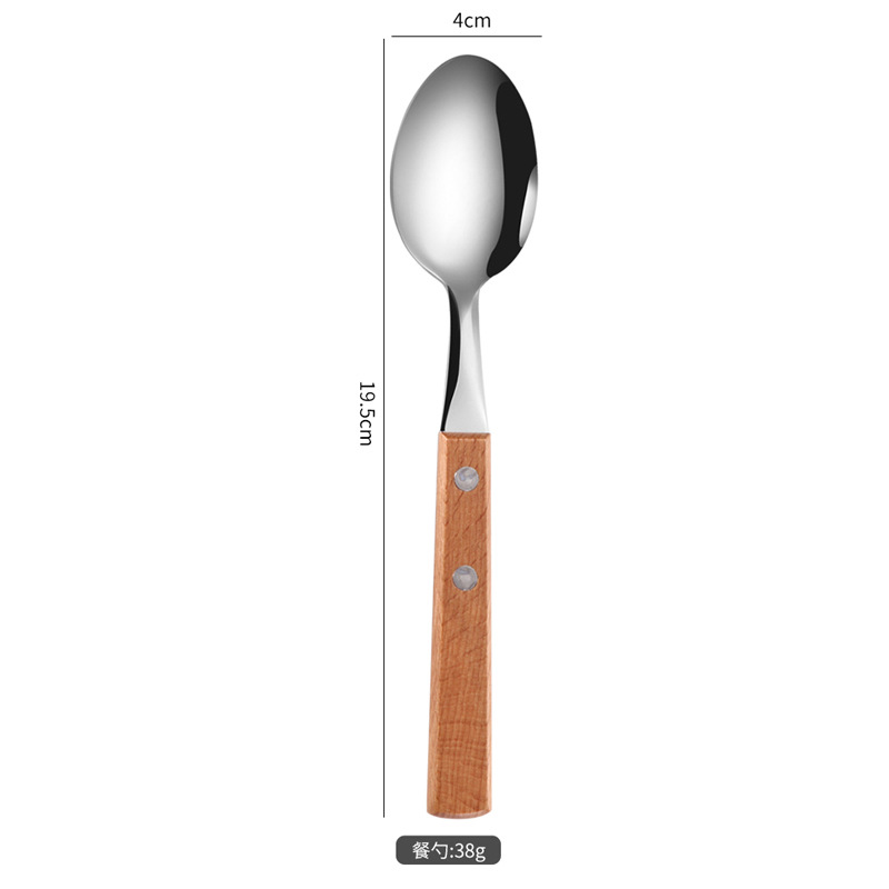 Cuchara de comida principal de color acero-madera clara 304