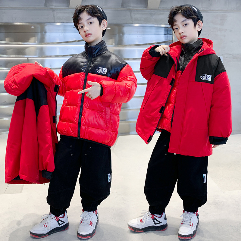(2개) 소년의 두꺼운 겨울 코트 분리 가능한 충전 옷 3 대 1 소년 인터넷 기념 겨울 패션 코튼 옷 중 · 대형 어린이