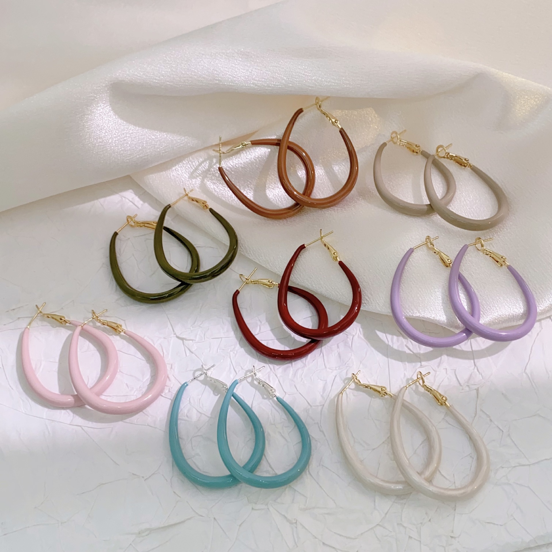 Copper Gold-Plated European and American Style Exaggerated Fashion Teardrop-Shaped Enamel Large Hoop Earrings for Women New Trendy Hoop Earrings