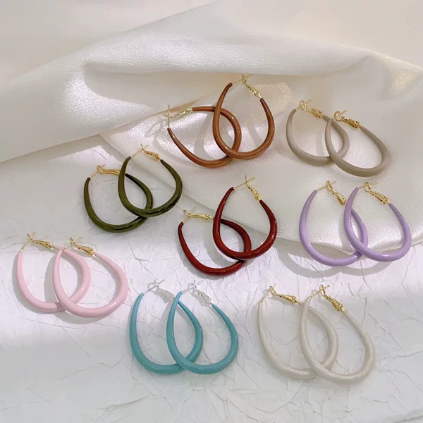Copper Gold-Plated European and American Style Exaggerated Fashion Teardrop-Shaped Enamel Large Hoop Earrings for Women New Trendy Hoop Earrings