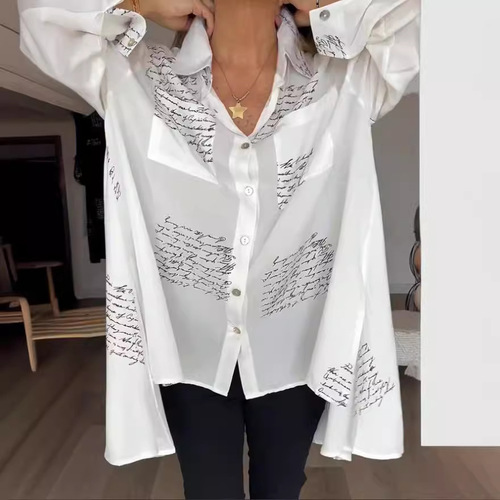 Cross-border women's clothing 2025 Amazon independent station spring and summer new European and American fashion printed loose sexy tuxedo shirt 
