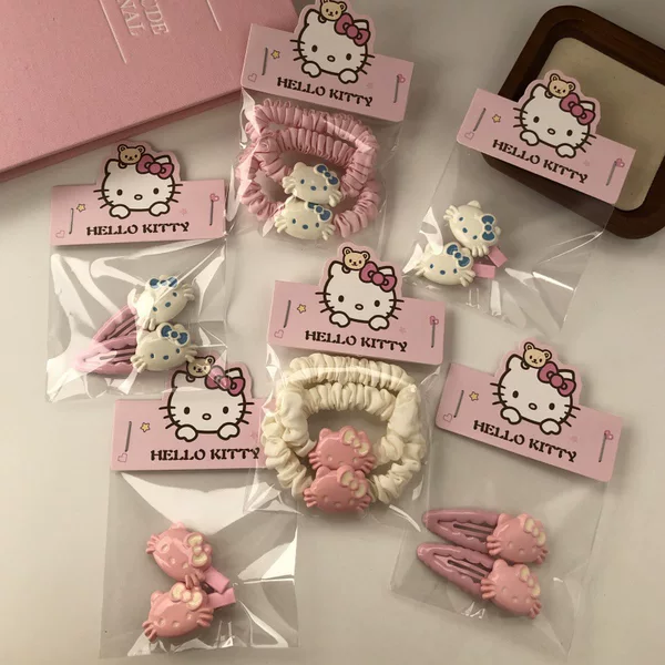 Cute pink kitten hair accessories suit sweet girl cartoon hair rope duck bill clip broken hair bangs clip