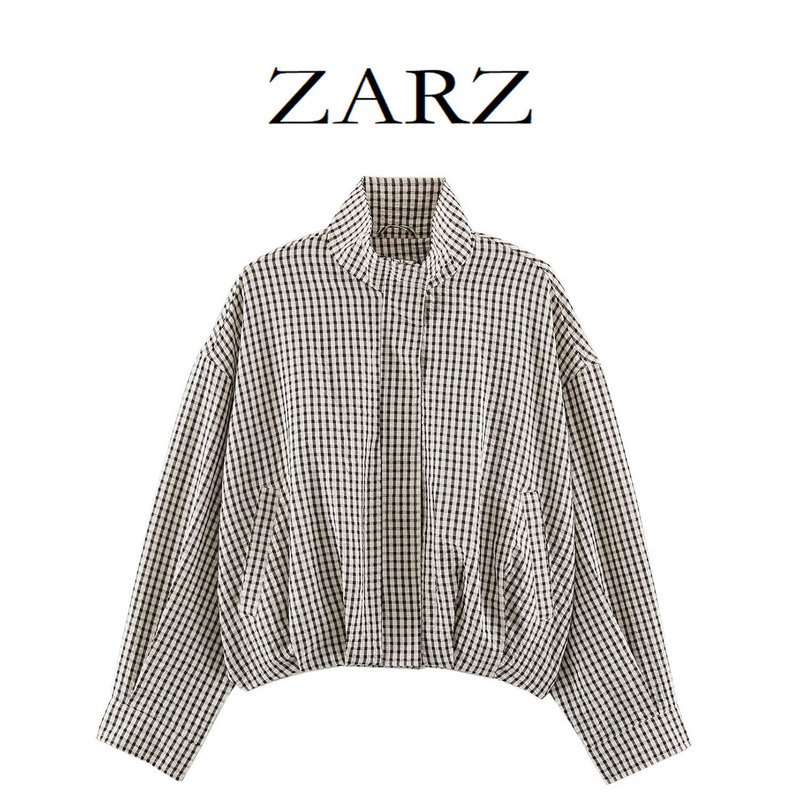ZARZ Custom-Made European and American Style New Women's Fashionable Plaid Aviator Jacket 3046211 ZARZ Custom-Made European and American Style New Women's Fashionable Plaid Aviator Jacket 3046211