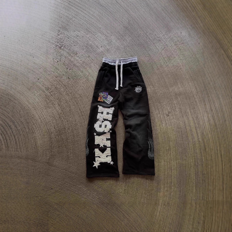 Cross-Border European and American Ins High Street Fashion Brand Men's and Women's Loose Casual Straight American Patch Embroidered Sweatpants Sports Pants