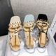 Fairy style flat sandals for women's 2024 summer new rivet thick heel Roman shoes, medium heel large women's shoes 41-43