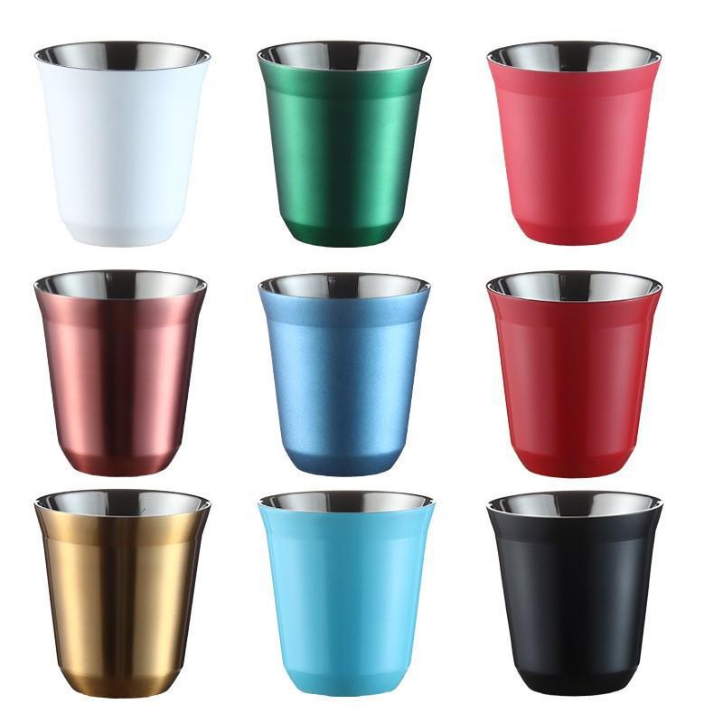 Acero inoxidable de doble capa italiana concentrada taza de café leche taza de té al aire libre gota-resistente taza de cerveza taza de aislamiento térmico taza portátil