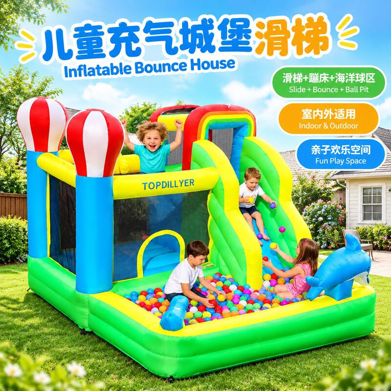 Small Children's Inflatable Castle for Home Use, Indoor and Outdoor Trampoline with Slide, Naughty Castle, Large Inflatable Toy Playground