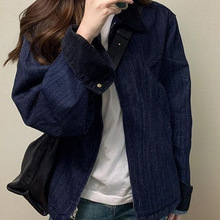 2025早秋韩系早秋外套新款休闲宽松牛仔拼接复古慵懒风