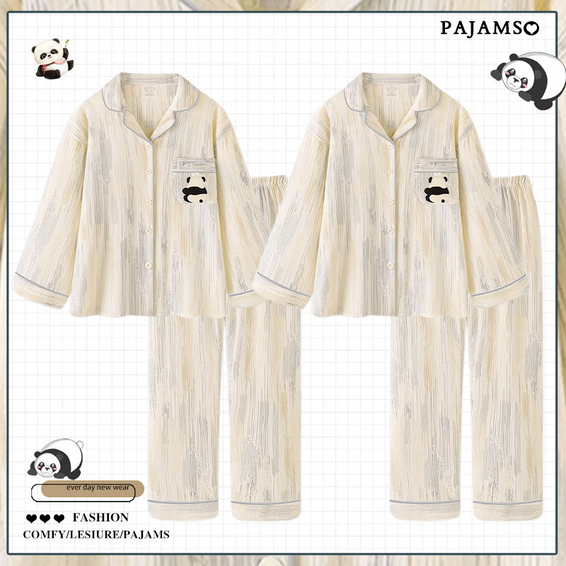 Pijamas de pareja de dragón negro primavera y otoño de manga larga de algodón puro de las mujeres 2024