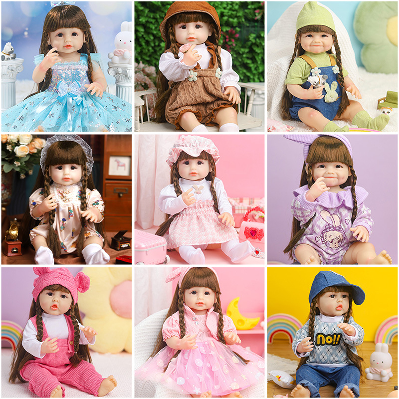 국경 2024 새로운 부드러운 장난감 소녀 시뮬레이션 중생 인형 공주 원피스 어린이 세트 선물