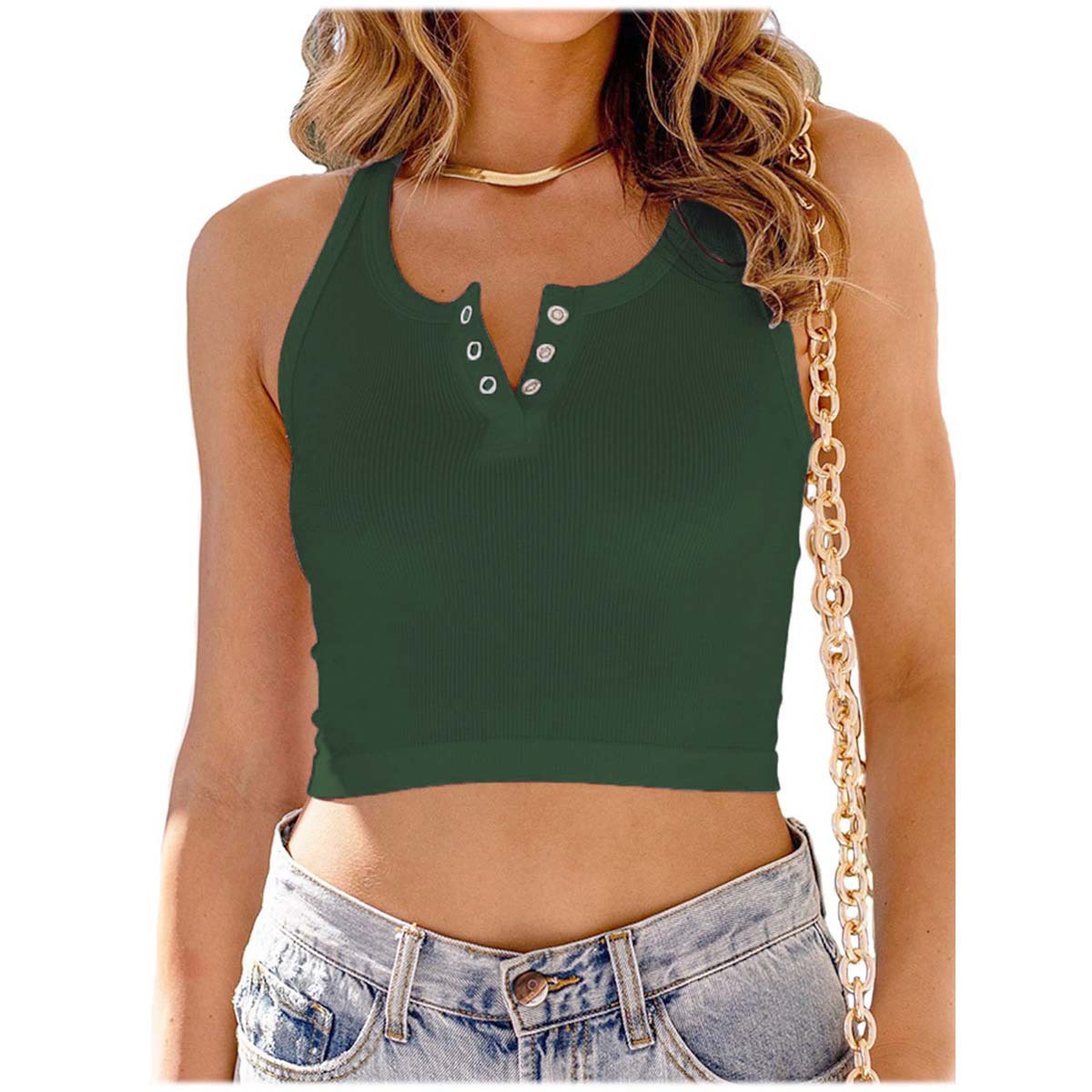 Women's Ribbed Tank Top Solid Color Sleeveless Crop Top Casual Comfort Stretch Basic Layering Piece Flattering Crop Cut_voghion.com