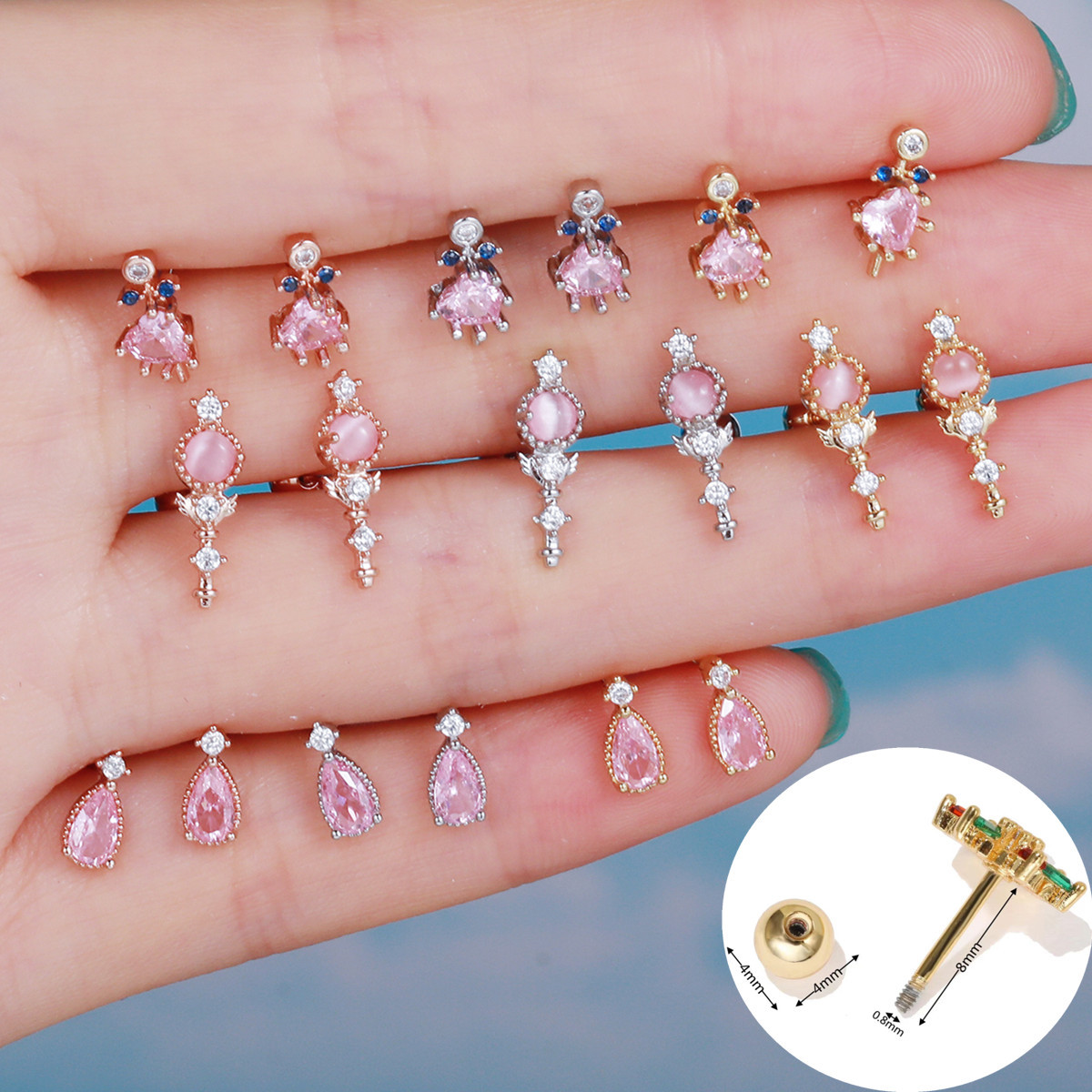 Estilo Japonés Y Coreano Exquisito Corazón De Melocotón Rosa Perno De Hueso De La Oreja Varilla De Acero Inoxidable Piercing De Bola De Giro Pendientes De Oreja Pendientes De Venta Caliente display picture 1