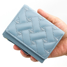 新款韓版時尚心形綉花女士短款拉鏈錢包手拿包純色簡約零錢包卡包