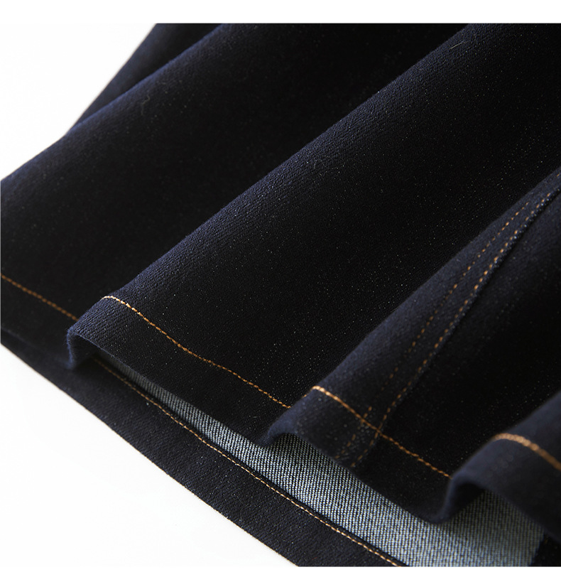 Chân váy denim cạp cao phong cách Hồng Kông cổ điển, dáng ôm xẻ tà dài giữa — Màu xanh đậm chi tiết 16