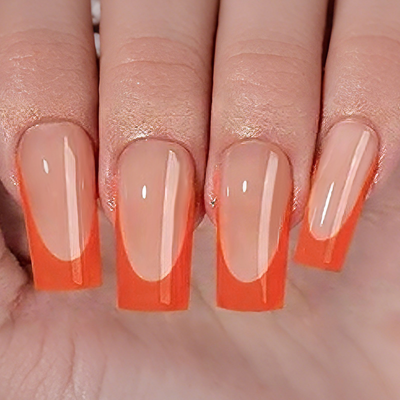 Cross-border thickened acrylic seamless nail tips, medium length, 30pcs, jelly orange French style press-on nails, wholesale Cross-border thickened acrylic seamless nail tips, medium length, 30pcs, jelly orange French style press-on nails, wholesale