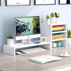 デスクトップコンピュータ高さ調整モニタースクリーンオフィスデスクトップベーススタンドワークステーションパッドオフィス文具収納ラック