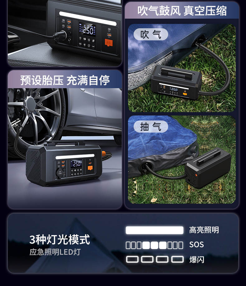 Buwei Portable Outdoor Mobile Power Supply Large Capacity Car Air Pump with Power Bank for Stall Setting and Self-Driving Tour Emergency