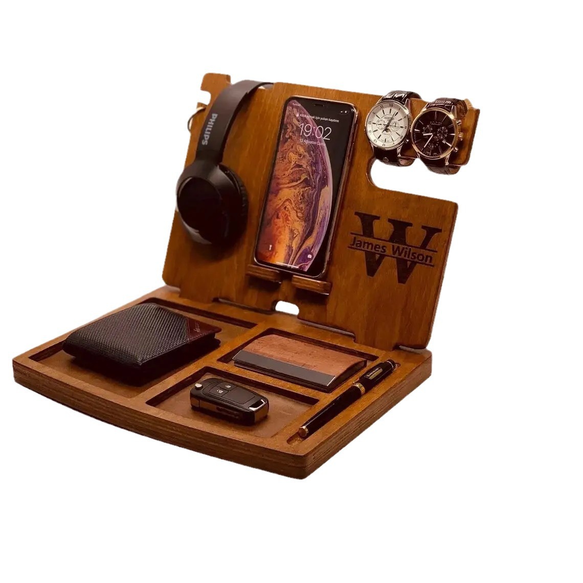 Soporte de expansión para teléfono móvil de madera de escritorio, gafas de reloj multifunción, auriculares, soporte de almacenamiento de madera, soporte para teléfono móvil de madera maciza