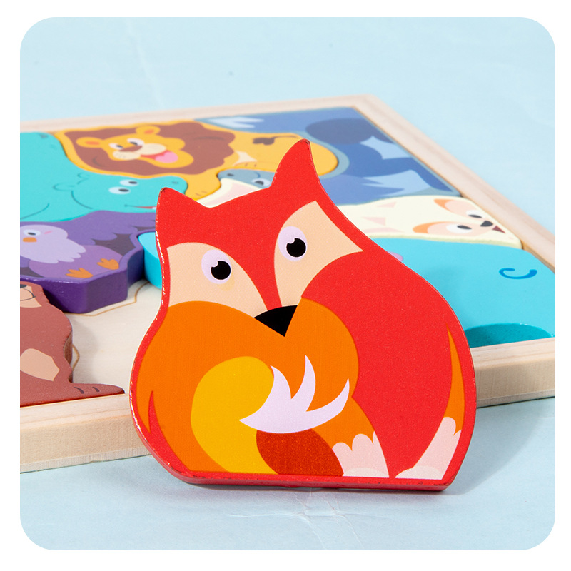 Venta al por mayor de los niños animal fruta tema creativo rompecabezas tridimensional bloques de construcción jardín de infantes iluminación educación temprana juguetes rompecabezas