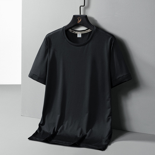 New ice silk quick-drying short-sleeved T-shirt men's summer trendy brand trend sports and leisure t-shirt one piece drop shipping