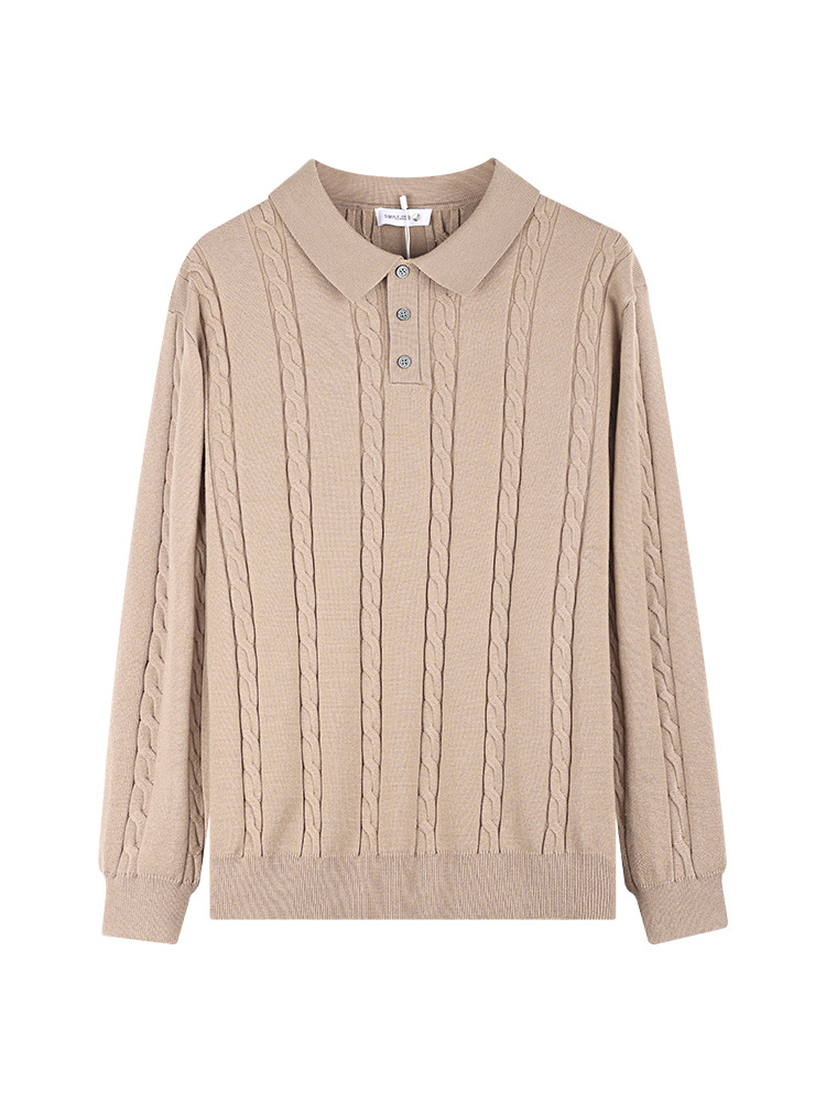 Polo de cuello a rayas de torsión para hombre lujo ligero de manga larga de alto nivel de negocios casuales suéter de punto para hombre