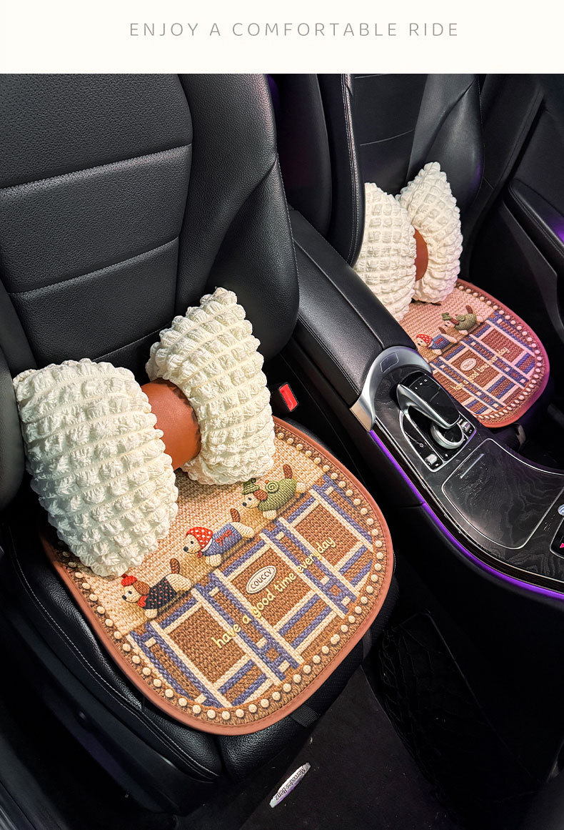 Linen Car Seat Cushion, Universal for All Seasons, High-End and Cute, Breathable Summer Cooling Pad for Women, Car Seat Cover Cushion