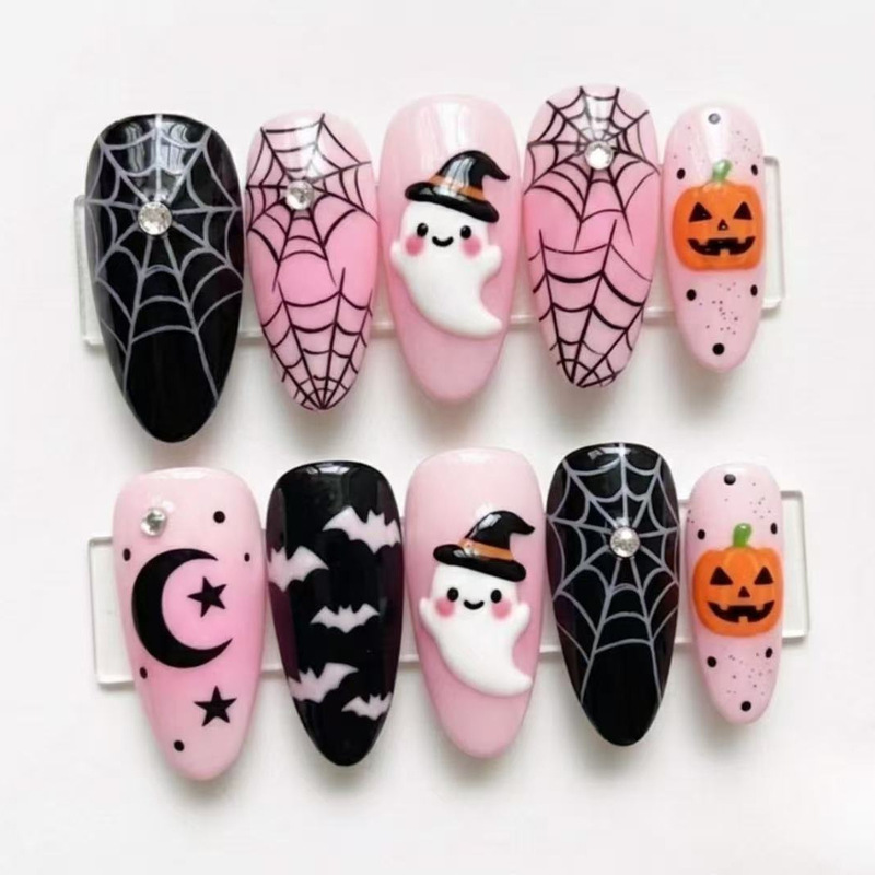 Halloween Pink Blush Spider Bat Cute Ghost 30 Pieces Handmade Wearable Nails Manicure False Nails Halloween Pink Blush Spider Bat Cute Ghost 30 Pieces Handmade Wearable Nails Manicure False Nails