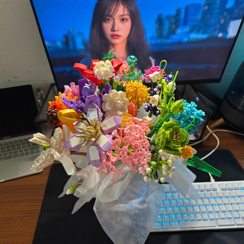 兼容乐高仿真积木花单枝拼装永生花束手工儿童玩具女生情人节礼物|undefined