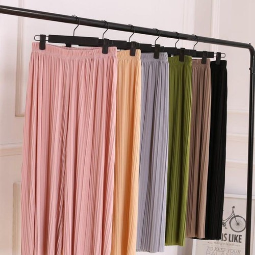 Women's Summer Chiffon Pleated Wide Leg Pants 9/10 Length High-Waisted Flowy Loose Skirt Suit New Fashion Plus Size Pants Slimming
